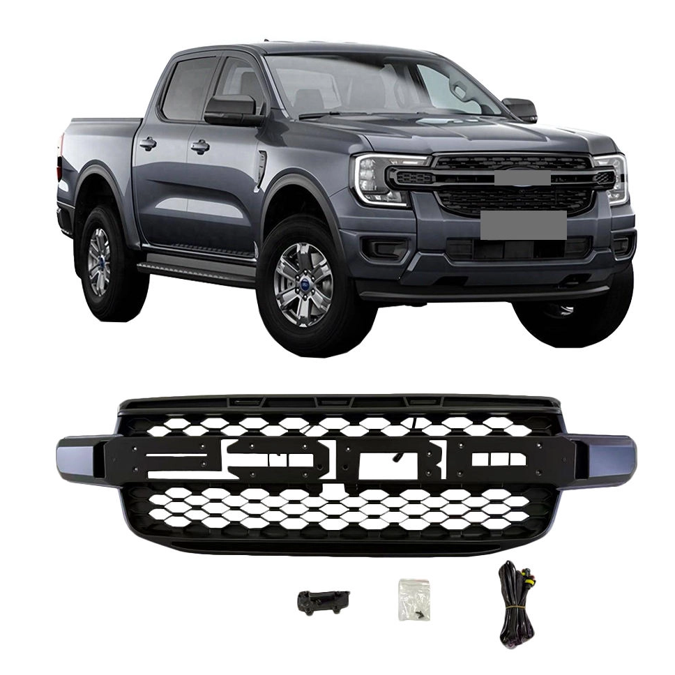 For 2022 2023 Ford Ranger T9 Black Grille Front Grill With Side Light Fits