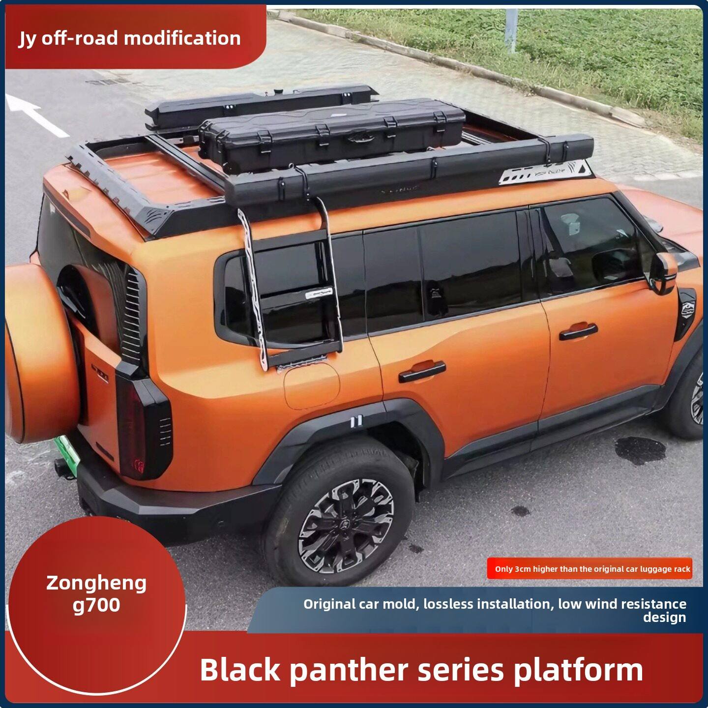 Black Panther Series Roof Platform Ladder and Side Hanging Net with Side Tent for Tank 300