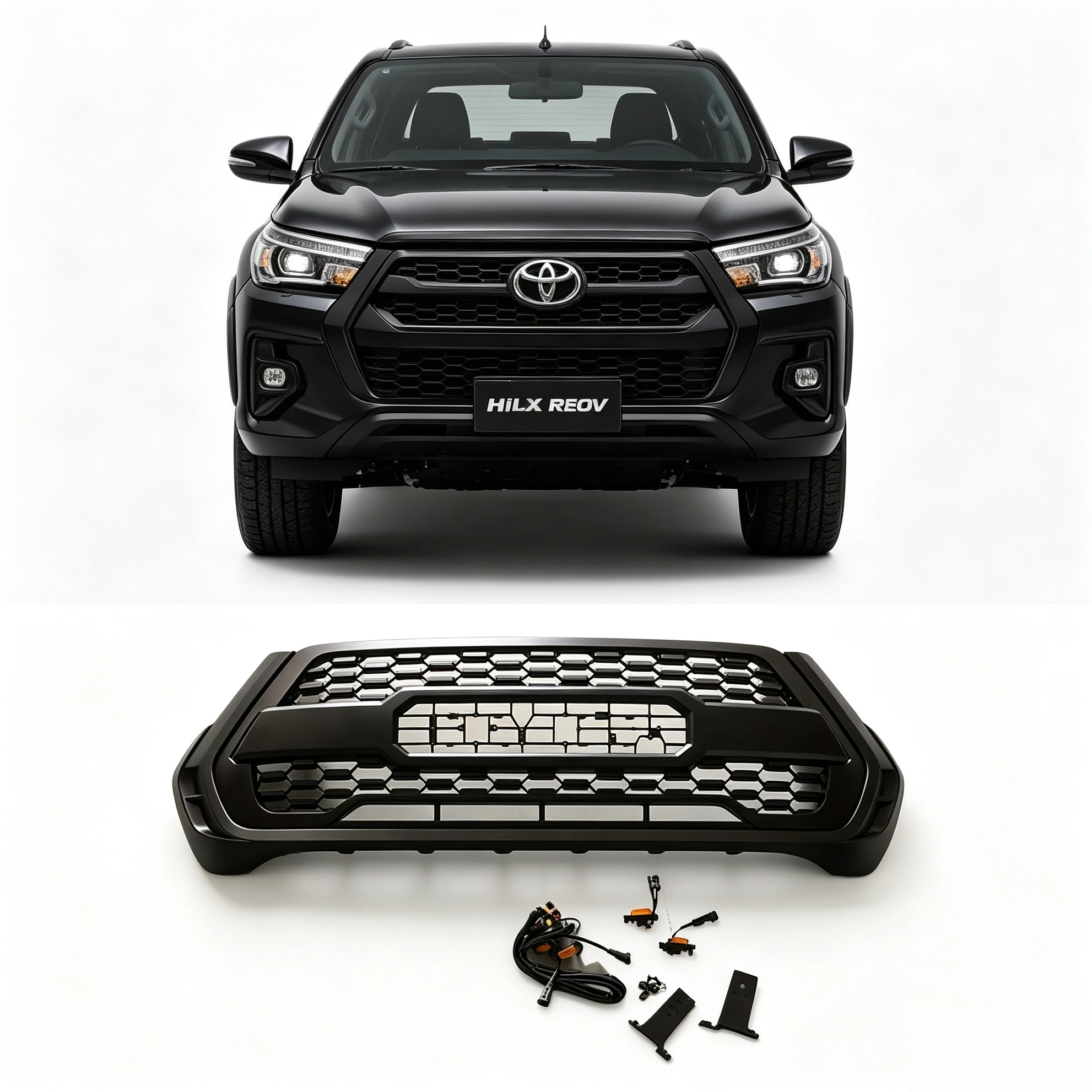 Front Grille Black ABS Car Bumper Grille Fit for Toyota HILUX REVO ROCCO 2021