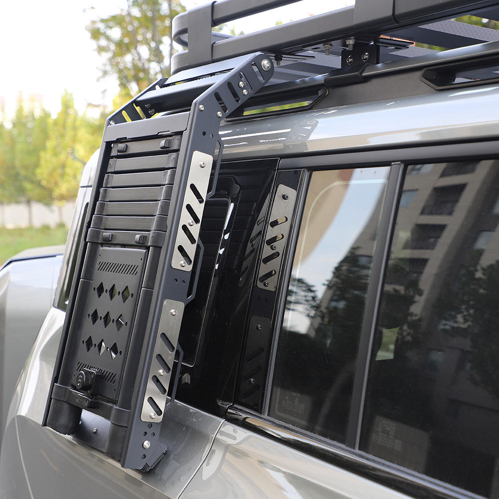  Roof Luggage Rack with Integrated Telescopic Extension Ladder Side-Folding Platform Compartment Car Roof Racks