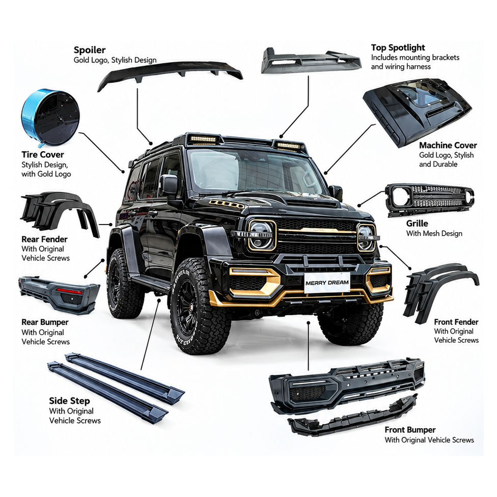 Shark Style ABS Body Kit for Tank 300 Auto Exterior Accessories Front Rear Bumper Modification Kit