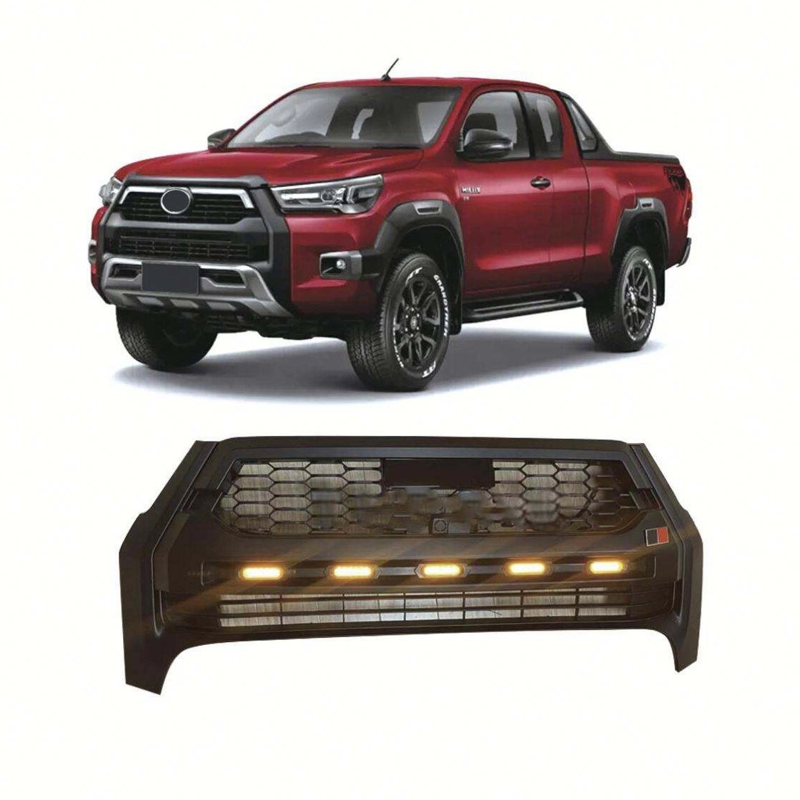 Front Grille Black ABS Car Bumper Grille Fit for Toyota HILUX ROCCO 2021