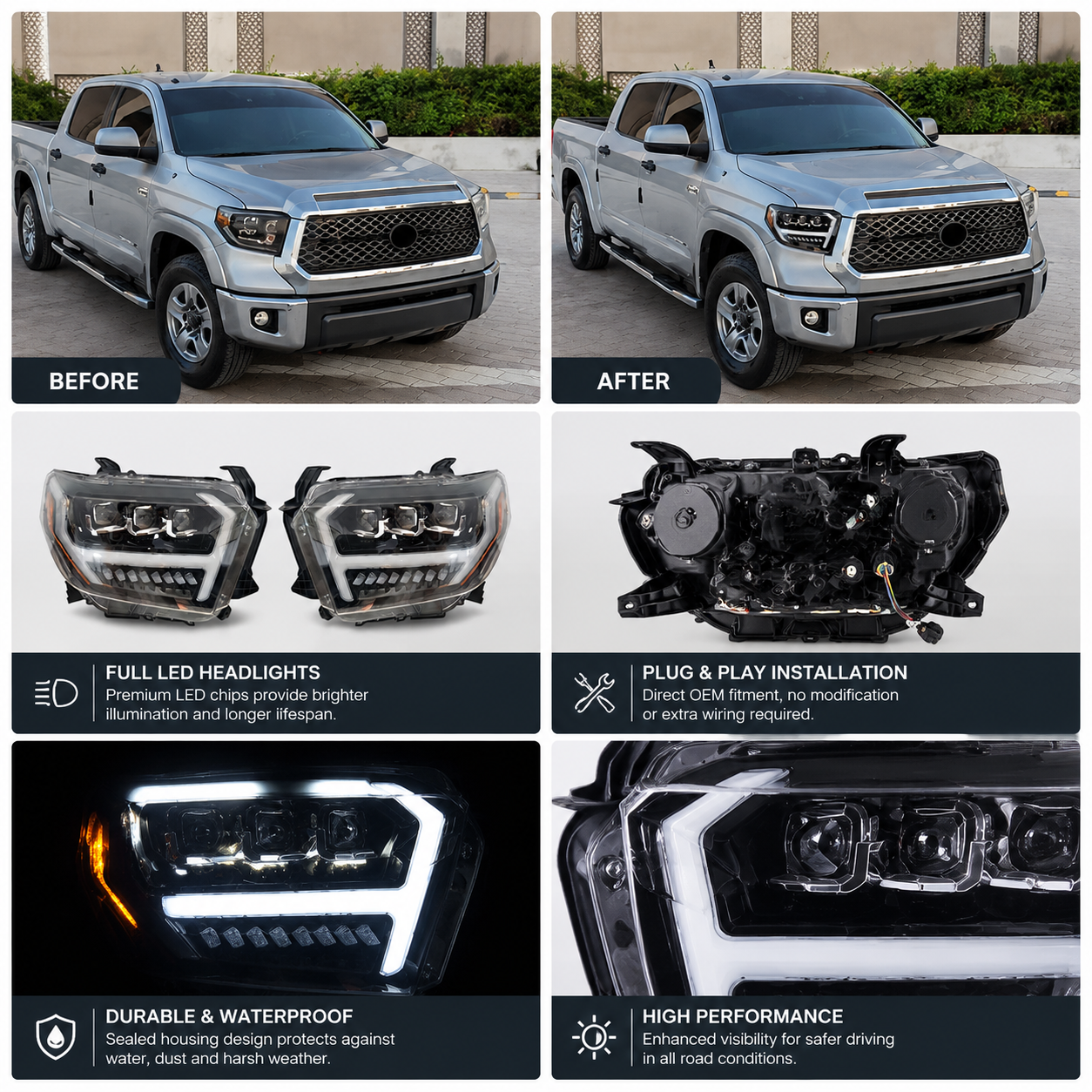  Auto Parts Full LED Headlight Front Lamps for TUNDRA 2014