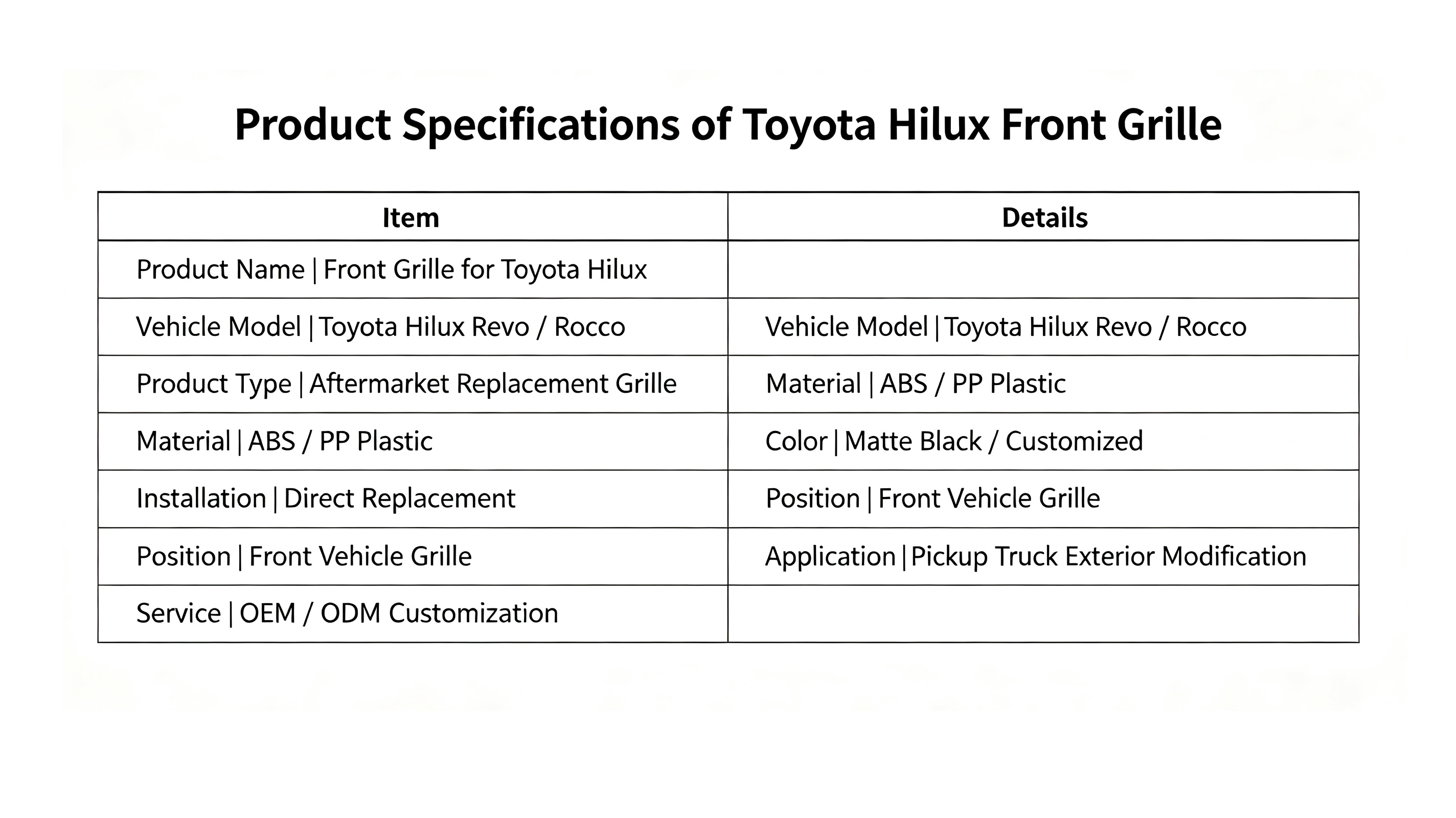 Hilux grille factory supplier