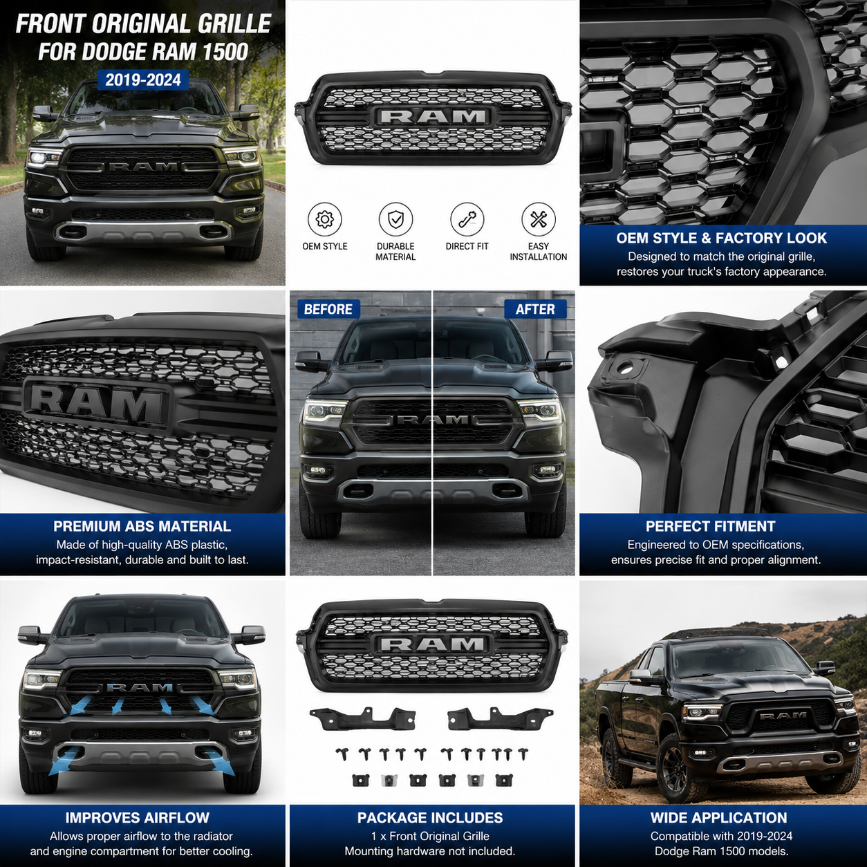 Front Original Grille for Dodge Ram 1500