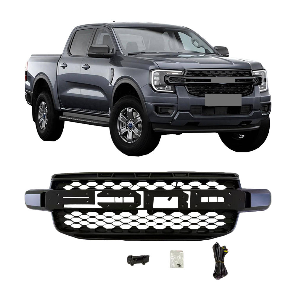 For 2022 2023 Ford Ranger T9 Black Grille Front Grill With Side Light Fits