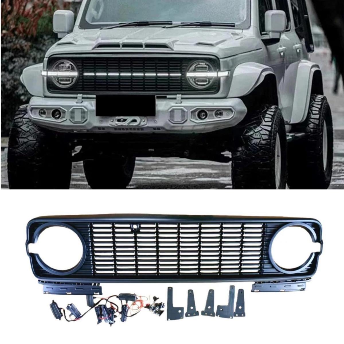 For Tank 300 Body Kit Car LED Bumper Grill Racing Grills Decorative Cover Trim Front Bumper Grill Exterior Part